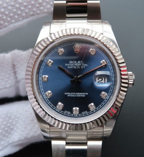 Rolex DateJust 41mm 116334 SS Blue Dial Diamonds Markers SS Bracelet A3136