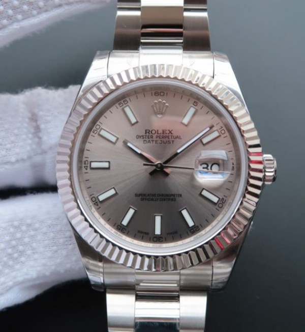 Rolex DateJust II SS Fluted Bezel Gray Dial SS Bracelet A3136