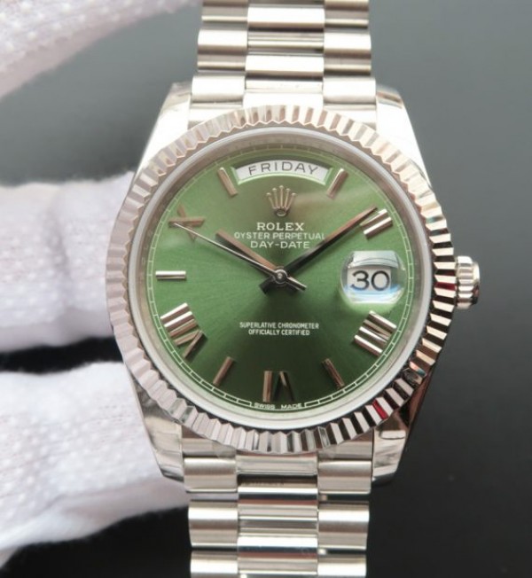 Rolex Day-Date 40mm 228239 Noob Olive Green Dial SS President Bracelet A3255