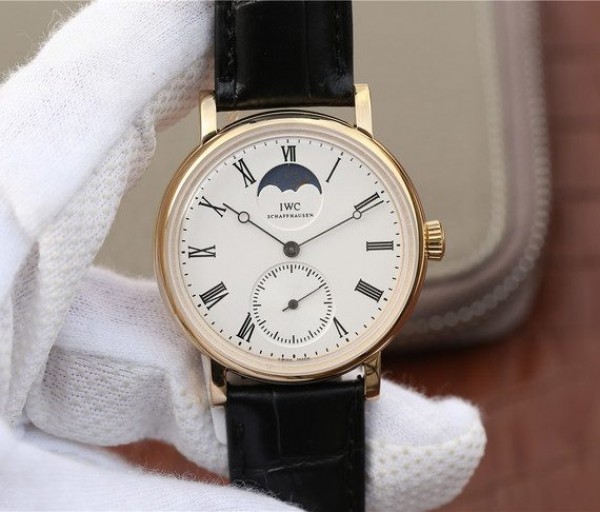 IWC Vintage IW544803 White Dial YG Black Leather Strap