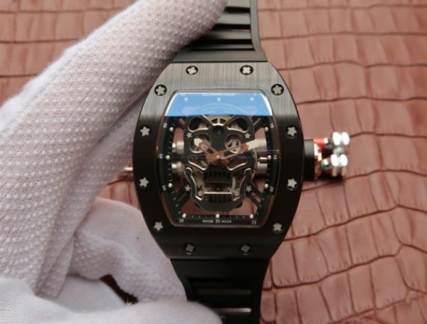 Richard Mille RM 052 Skull Watch Black Ceramic Skeleton Dial Black Rubber Strap 6T51